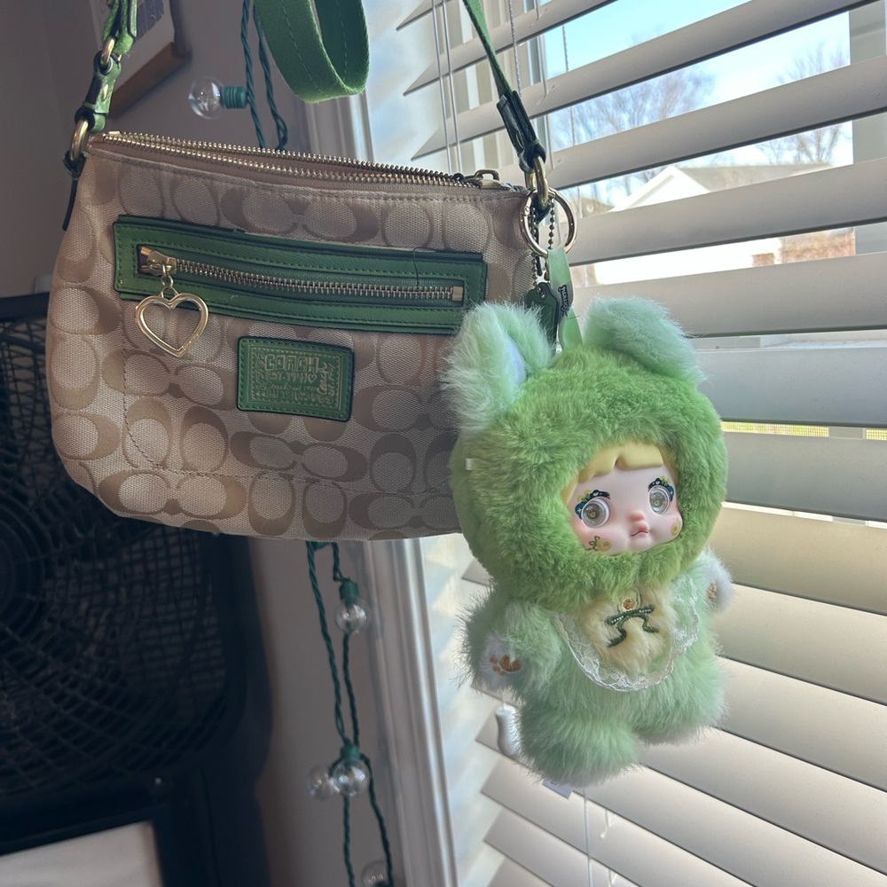 Coach Poppy Beige Green Signature Crossbody Purse